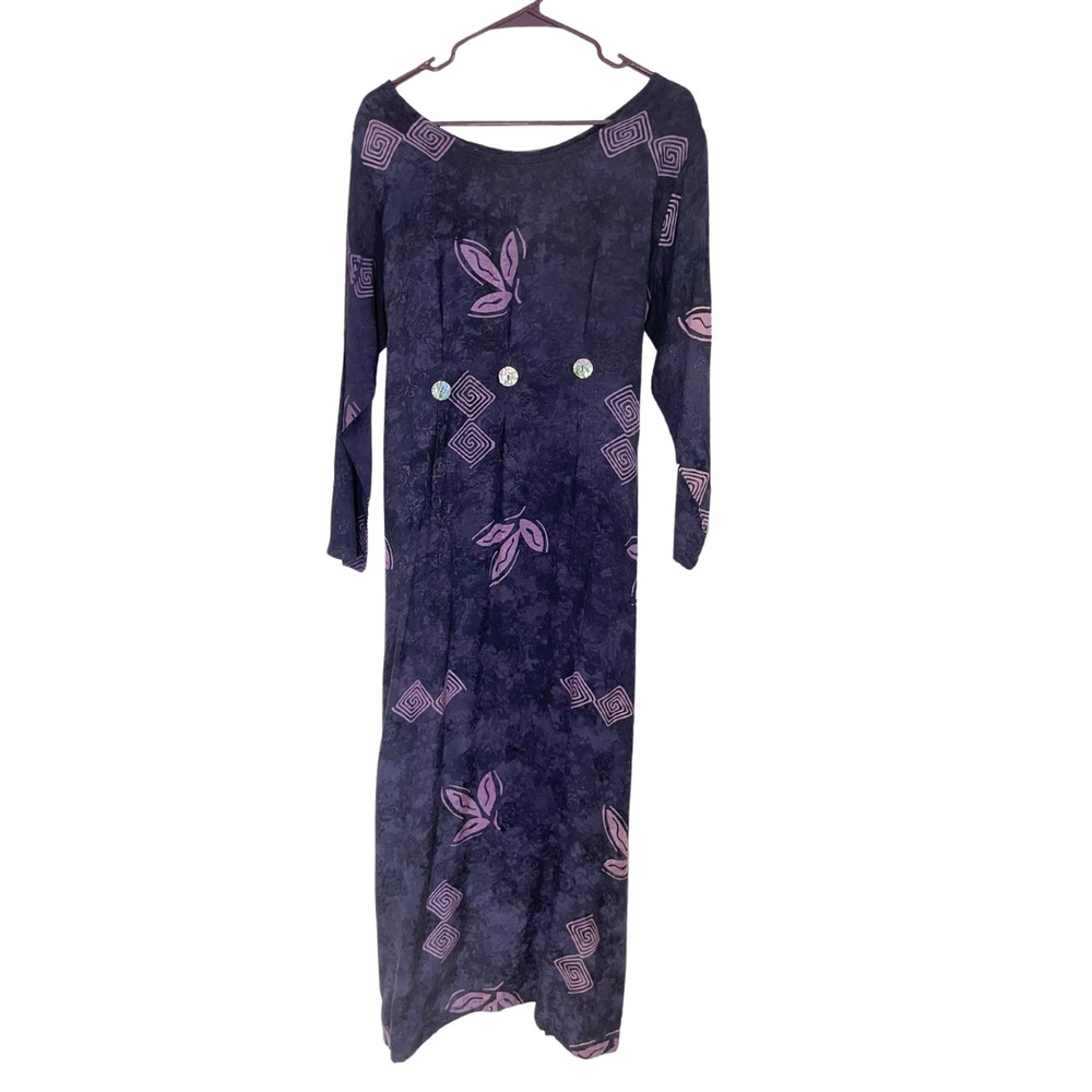 Vtg Thin Air Maxi Dress‎ S Purple Shimmering Floral Print Art to Wear Festival